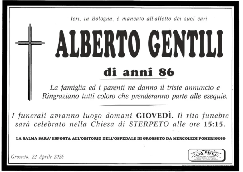 Manifesto lutto Alberto Gentili