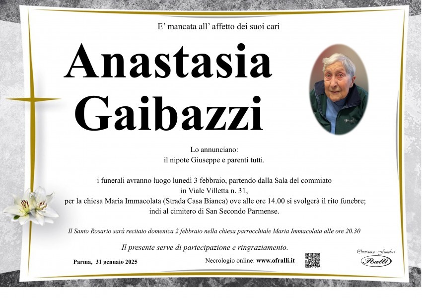 Manifesto lutto Anastasia Gaibazzi