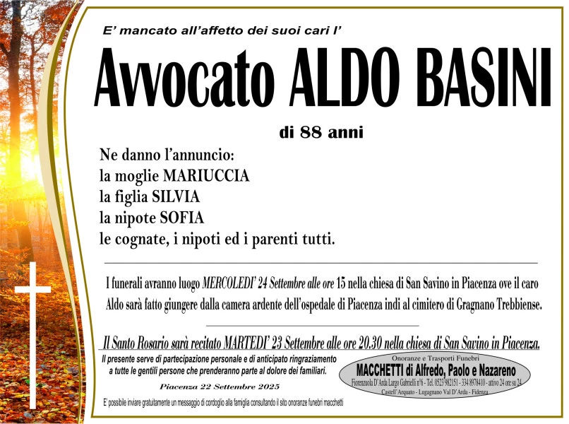 Manifesto lutto Avvocato Aldo Basini
