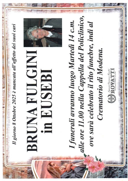 Manifesto lutto Bruna Fulgini Ved. Eusebi