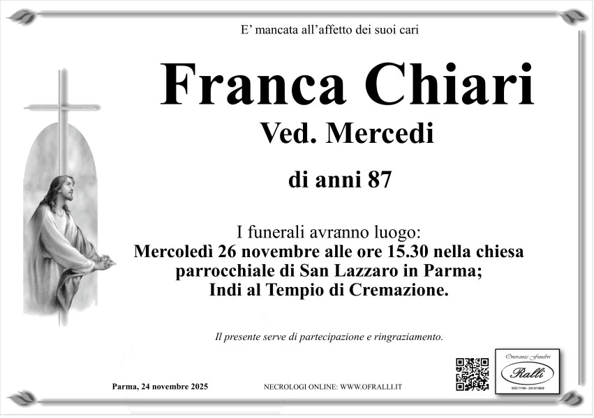 Manifesto lutto Franca Chiari