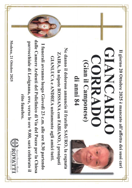 Manifesto lutto Giancarlo Corrado