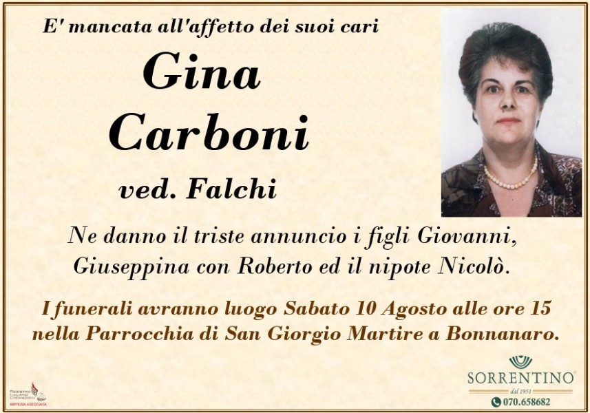 Manifesto lutto Gina Carboni