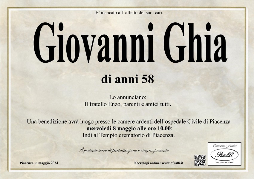 Manifesto lutto Giovanni Ghia