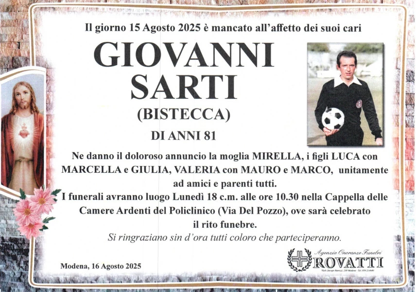 Manifesto lutto Giovanni Sarti