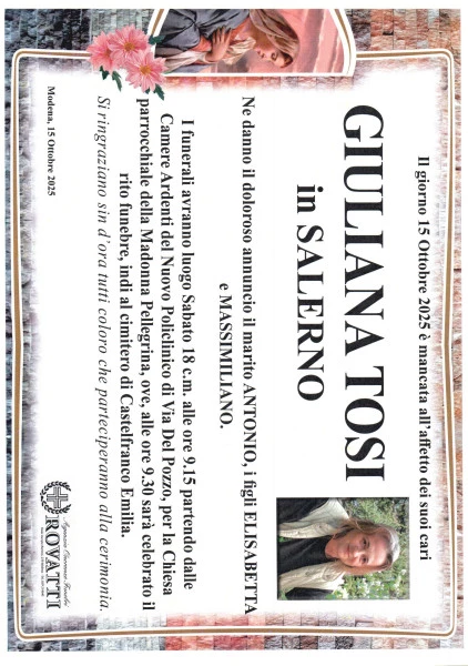 Manifesto lutto Giuliana Tosi