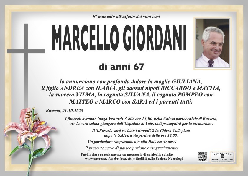 Manifesto lutto Marcello Giordani