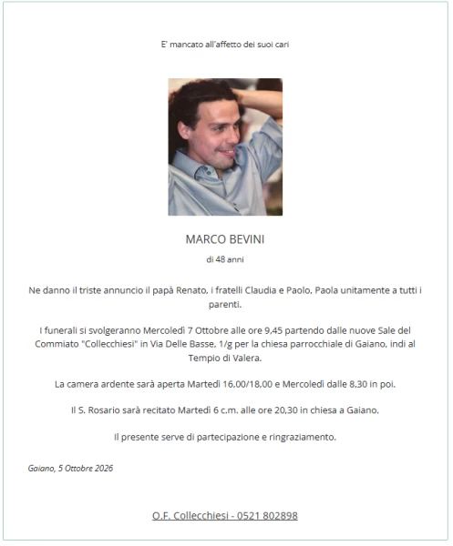 Manifesto lutto Marco Bevini