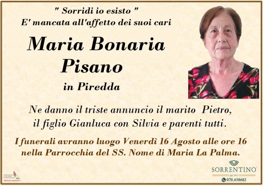 Manifesto lutto Maria Bonaria Pisano