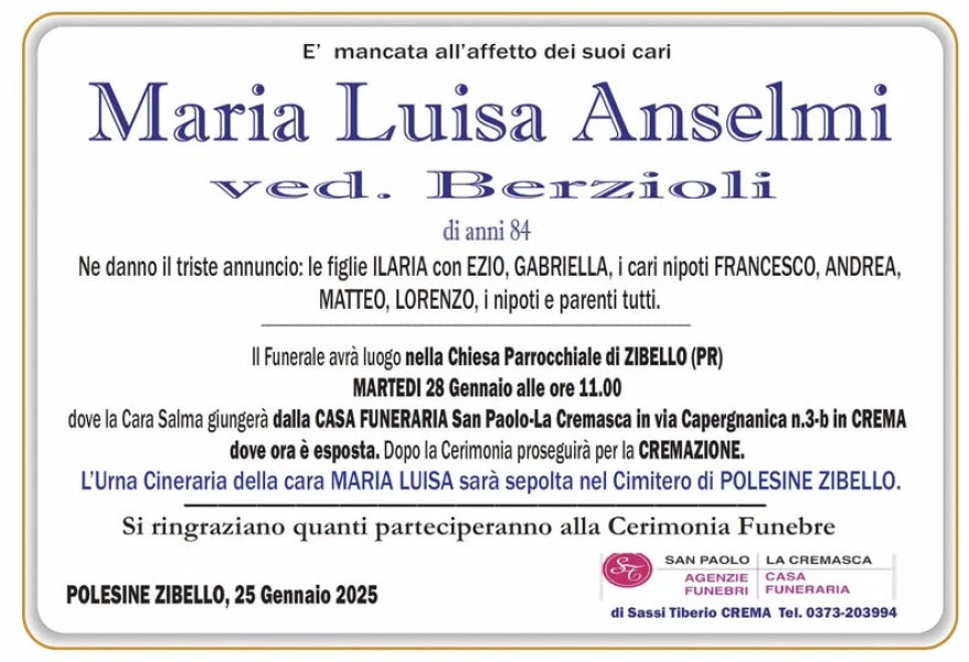 Manifesto lutto Maria Luisa Anselmi