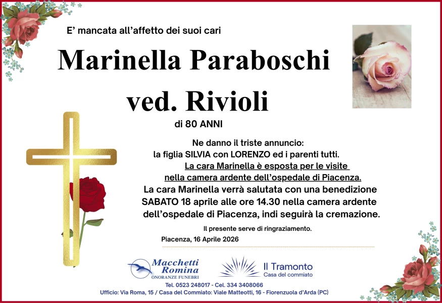 Manifesto lutto Marinella Paraboschi Ved. Rivioli