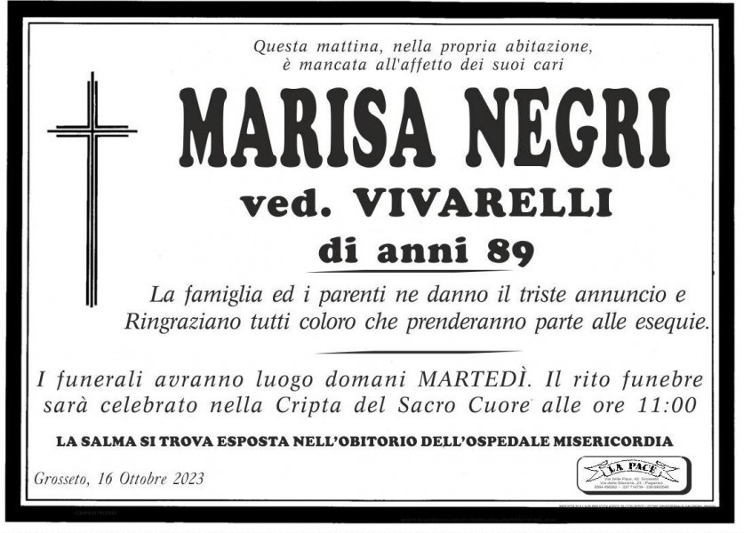 Manifesto lutto Marisa Negri