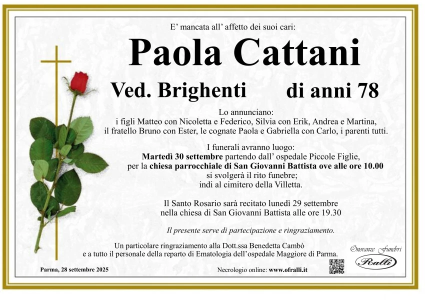 Manifesto lutto Paola Cattani