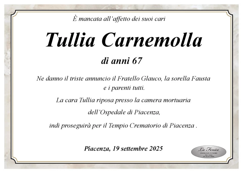 Manifesto lutto Tullia Carnemolla